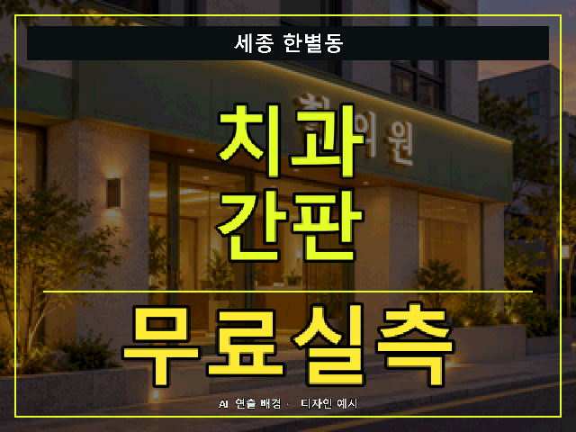 세종 한별동 치과 간판 무료실측 안내 썸네일 · AI 연출 배경