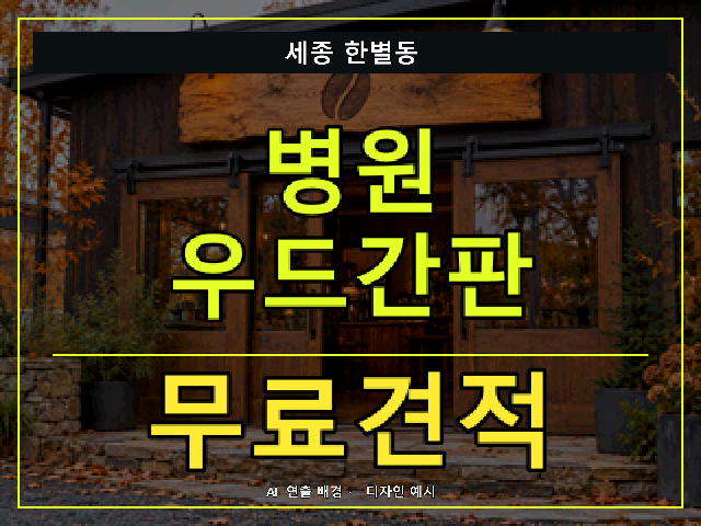 세종 한별동 병원 우드간판 무료견적 안내 썸네일 · AI 연출 배경