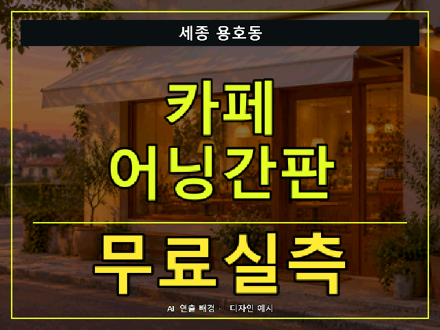 세종 용호동 카페 어닝간판 무료실측 안내 썸네일 · AI 연출 배경