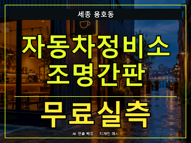 세종 용호동 자동차정비소 조명간판 무료실측 안내 썸네일 · AI 연출 배경