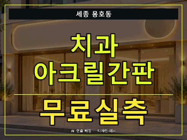 세종 용호동 치과 아크릴간판 무료실측 안내 썸네일 · AI 연출 배경