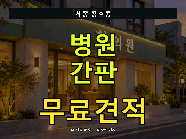 세종 용호동 병원 간판 무료견적 안내 썸네일 · AI 연출 배경