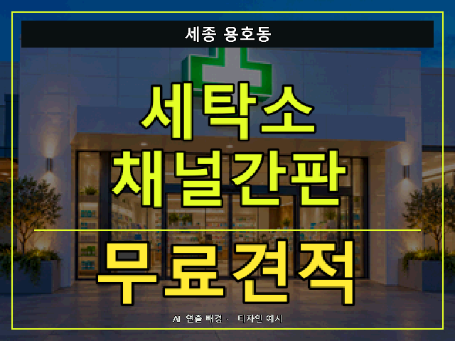 세종 용호동 세탁소 채널간판 무료견적 안내 썸네일 · AI 연출 배경