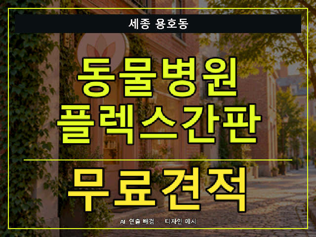 세종 용호동 동물병원 플렉스간판 무료견적 안내 썸네일 · AI 연출 배경