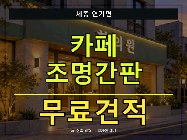 세종 연기면 카페 조명간판 무료견적 안내 썸네일 · AI 연출 배경