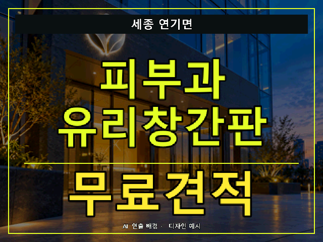 세종 연기면 피부과 유리창간판 무료견적 안내 썸네일 · AI 연출 배경
