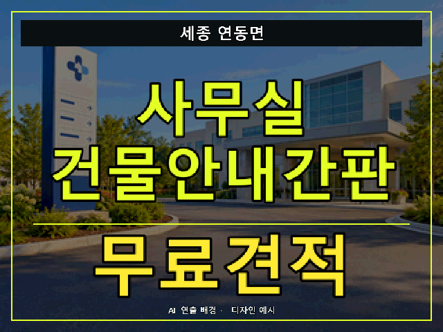 세종 연동면 사무실 건물안내간판 무료견적 안내 썸네일 · AI 연출 배경