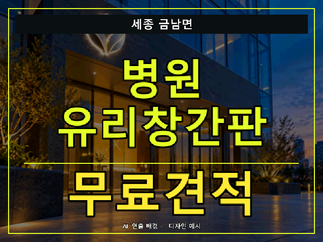 세종 금남면 병원 유리창간판 무료견적 안내 썸네일 · AI 연출 배경