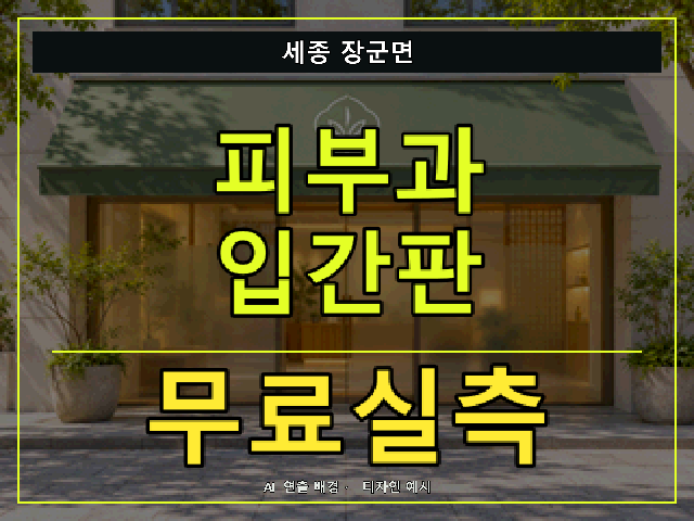 세종 장군면 피부과 입간판 무료실측 안내 썸네일 · AI 연출 배경