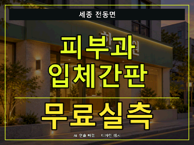 세종 전동면 피부과 입체간판 무료실측 안내 썸네일 · AI 연출 배경