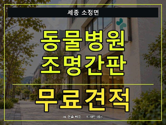 세종 소정면 동물병원 조명간판 무료견적 안내 썸네일 · AI 연출 배경