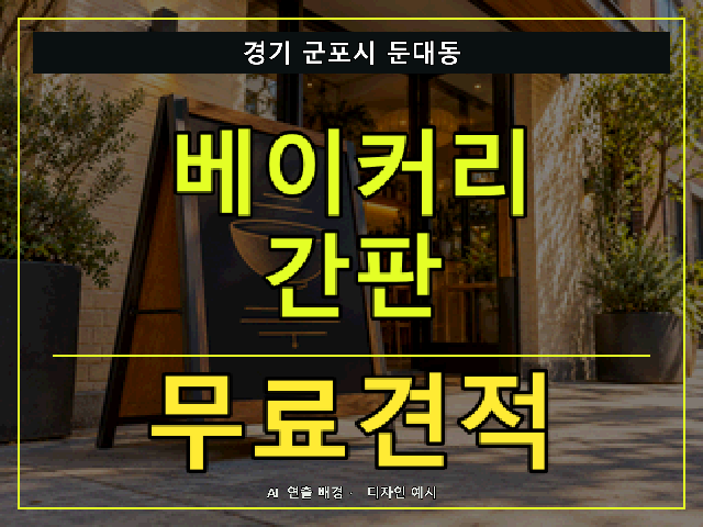 경기 군포시 둔대동 베이커리 간판 무료견적 안내 썸네일 · AI 연출 배경