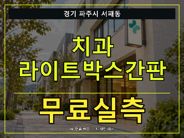 경기 파주시 서패동 치과 라이트박스간판 무료실측 안내 썸네일 · AI 연출 배경