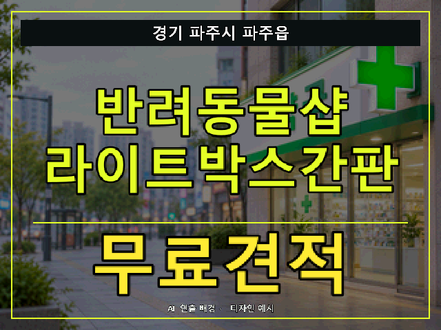 경기 파주시 파주읍 반려동물샵 라이트박스간판 무료견적 안내 썸네일 · AI 연출 배경