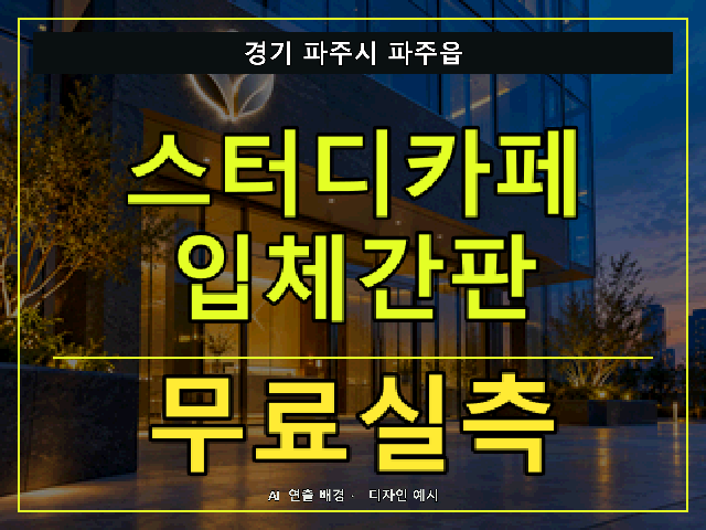 경기 파주시 파주읍 스터디카페 입체간판 무료실측 안내 썸네일 · AI 연출 배경