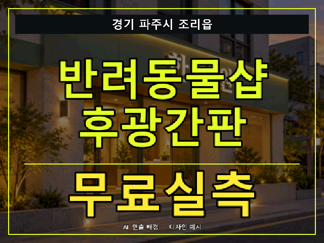 경기 파주시 조리읍 반려동물샵 후광간판 무료실측 안내 썸네일 · AI 연출 배경