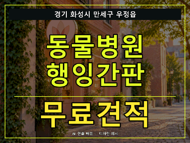 경기 화성시 만세구 우정읍 동물병원 행잉간판 무료견적 안내 썸네일 · AI 연출 배경