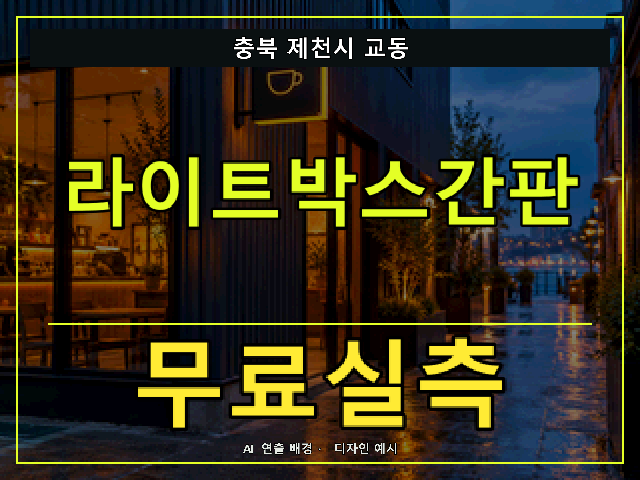 충북 제천시 교동 라이트박스간판 무료실측 안내 썸네일 · AI 연출 배경