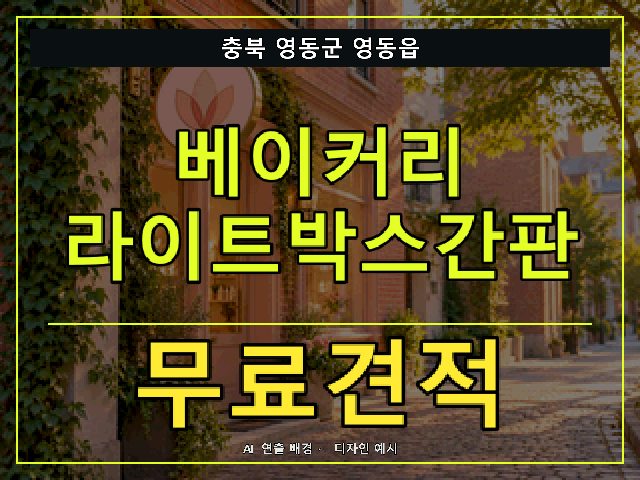 충북 영동군 영동읍 베이커리 라이트박스간판 무료견적 안내 썸네일 · AI 연출 배경