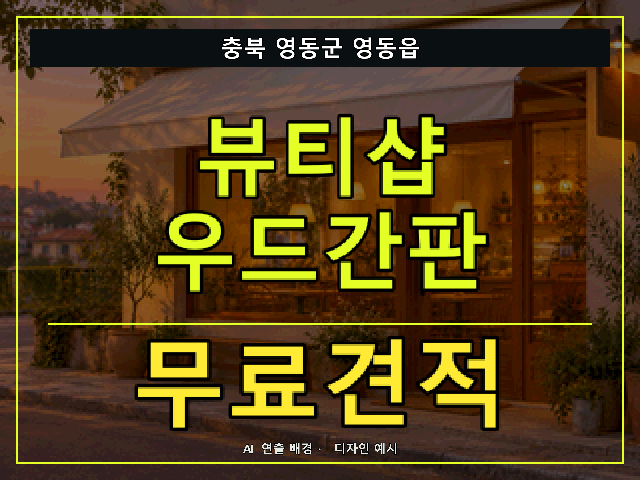충북 영동군 영동읍 뷰티샵 우드간판 무료견적 안내 썸네일 · AI 연출 배경