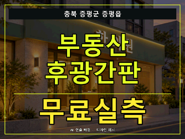 충북 증평군 증평읍 부동산 후광간판 무료실측 안내 썸네일 · AI 연출 배경