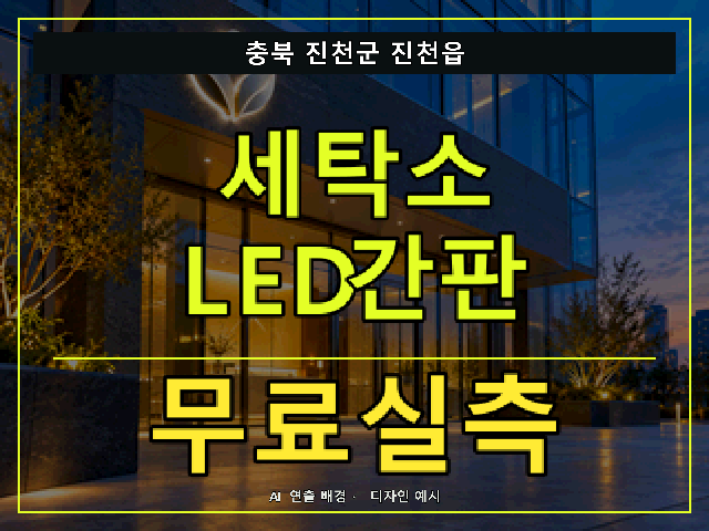 충북 진천군 진천읍 세탁소 LED간판 무료실측 안내 썸네일 · AI 연출 배경