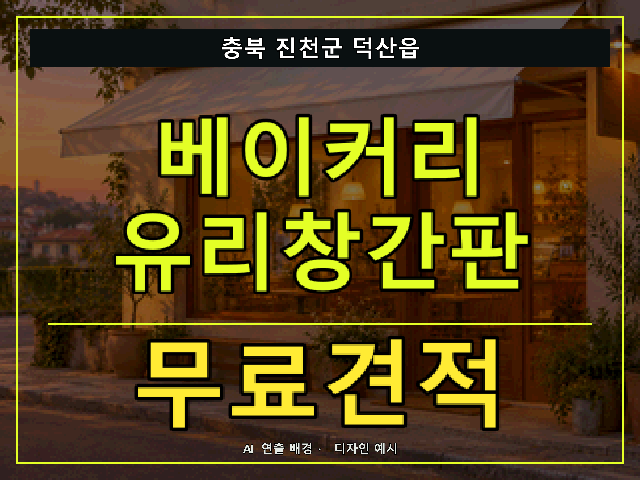 충북 진천군 덕산읍 베이커리 유리창간판 무료견적 안내 썸네일 · AI 연출 배경