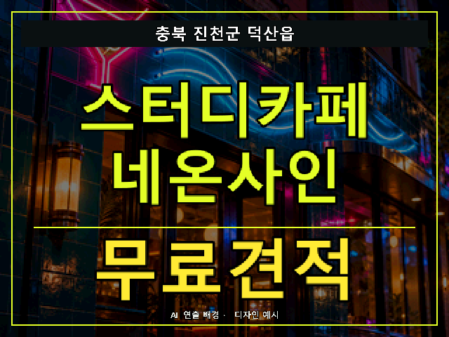 충북 진천군 덕산읍 스터디카페 네온사인 무료견적 안내 썸네일 · AI 연출 배경