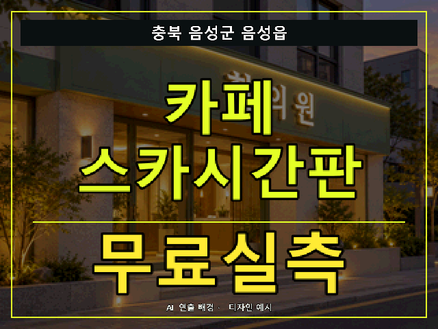 충북 음성군 음성읍 카페 스카시간판 무료실측 안내 썸네일 · AI 연출 배경