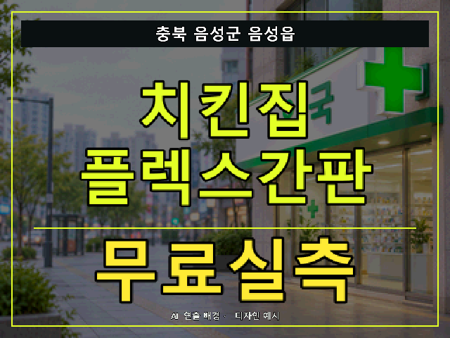 충북 음성군 음성읍 치킨집 플렉스간판 무료실측 안내 썸네일 · AI 연출 배경
