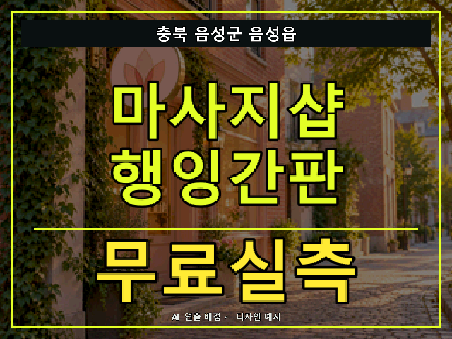 충북 음성군 음성읍 마사지샵 행잉간판 무료실측 안내 썸네일 · AI 연출 배경