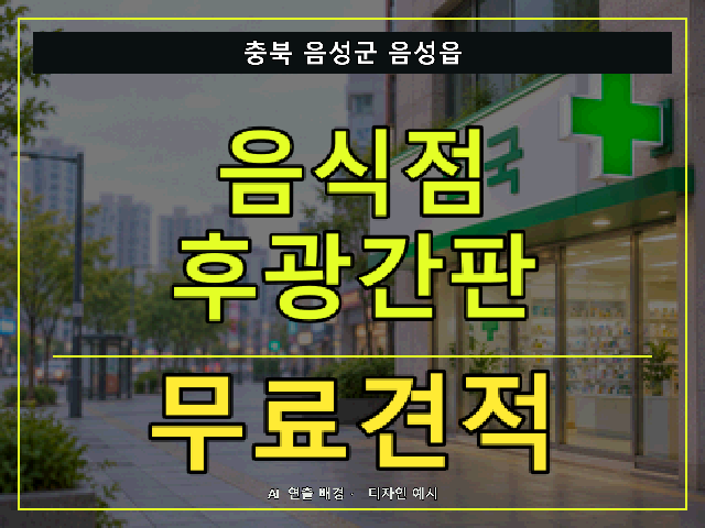 충북 음성군 음성읍 음식점 후광간판 무료견적 안내 썸네일 · AI 연출 배경
