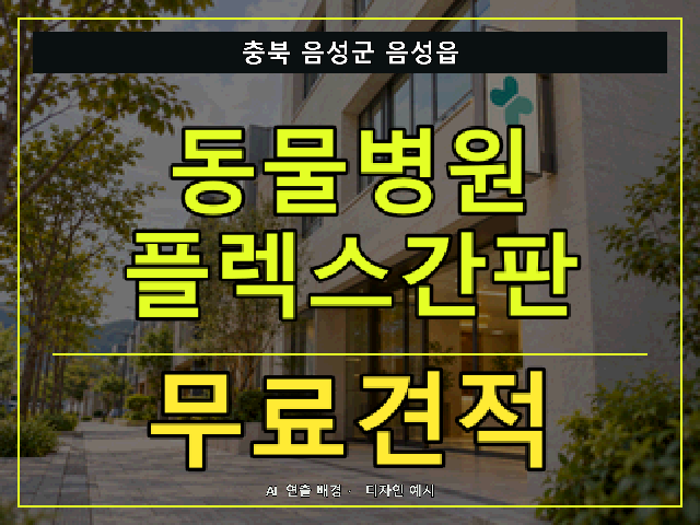 충북 음성군 음성읍 동물병원 플렉스간판 무료견적 안내 썸네일 · AI 연출 배경