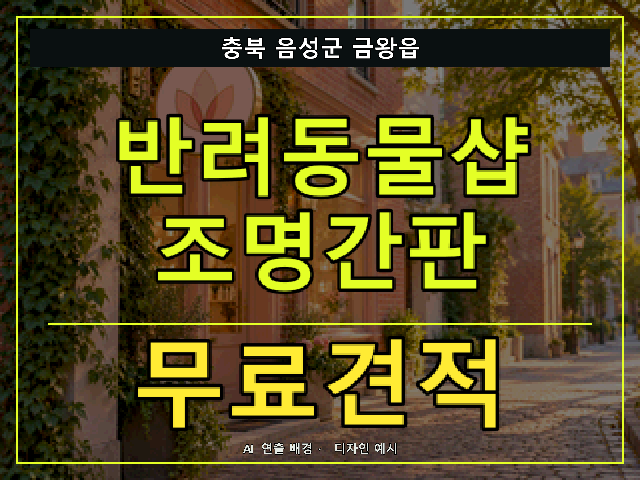 충북 음성군 금왕읍 반려동물샵 조명간판 무료견적 안내 썸네일 · AI 연출 배경