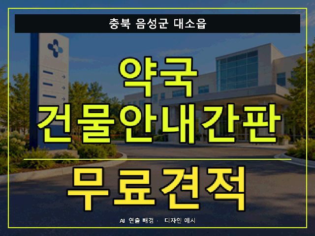 충북 음성군 대소읍 약국 건물안내간판 무료견적 안내 썸네일 · AI 연출 배경