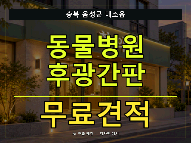 충북 음성군 대소읍 동물병원 후광간판 무료견적 안내 썸네일 · AI 연출 배경