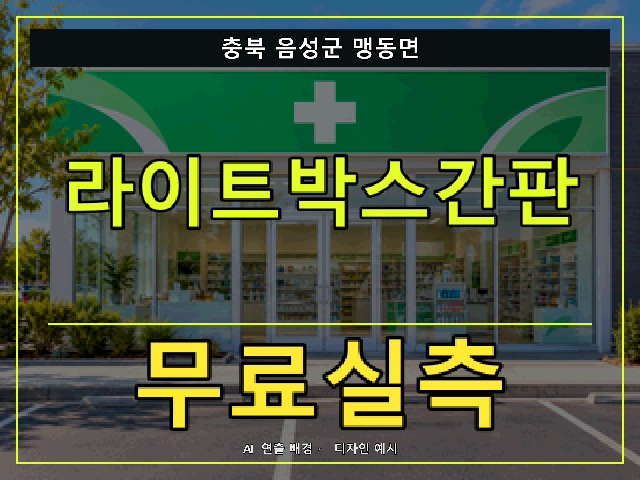 충북 음성군 맹동면 라이트박스간판 무료실측 안내 썸네일 · AI 연출 배경