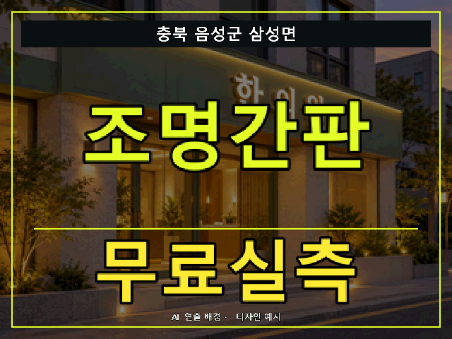 충북 음성군 삼성면 조명간판 무료실측 안내 썸네일 · AI 연출 배경