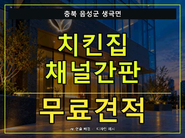 충북 음성군 생극면 치킨집 채널간판 무료견적 안내 썸네일 · AI 연출 배경