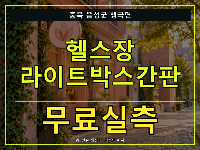 충북 음성군 생극면 헬스장 라이트박스간판 무료실측 안내 썸네일 · AI 연출 배경