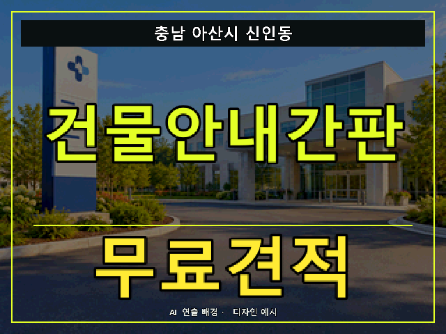 충남 아산시 신인동 건물안내간판 무료견적 안내 썸네일 · AI 연출 배경