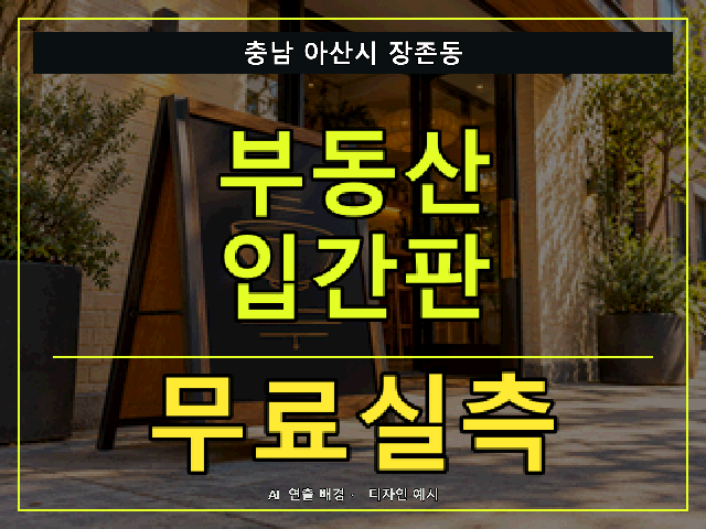 충남 아산시 장존동 부동산 입간판 무료실측 안내 썸네일 · AI 연출 배경