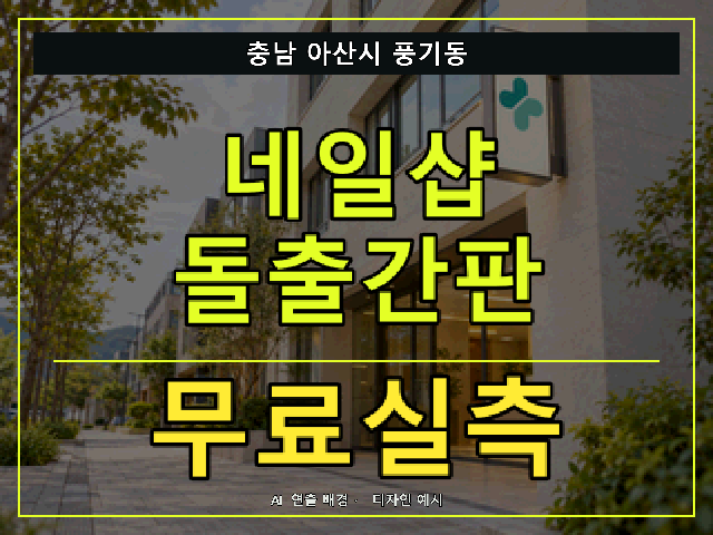 충남 아산시 풍기동 네일샵 돌출간판 무료실측 안내 썸네일 · AI 연출 배경