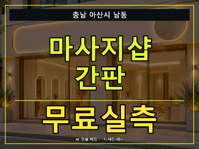 충남 아산시 남동 마사지샵 간판 무료실측 안내 썸네일 · AI 연출 배경