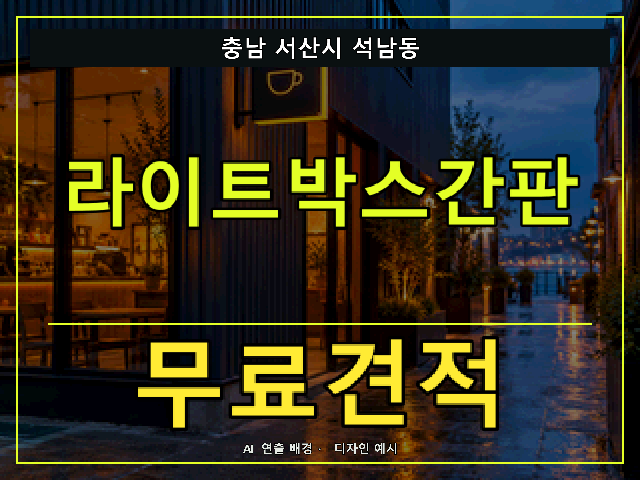 충남 서산시 석남동 라이트박스간판 무료견적 안내 썸네일 · AI 연출 배경