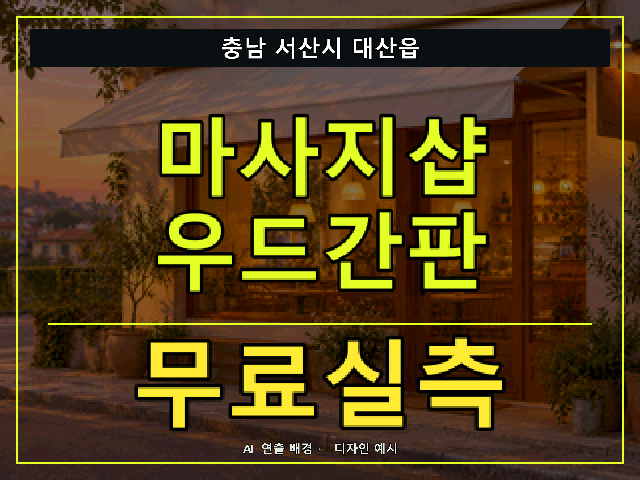 충남 서산시 대산읍 마사지샵 우드간판 무료실측 안내 썸네일 · AI 연출 배경
