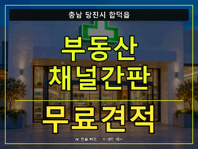 충남 당진시 합덕읍 부동산 채널간판 무료견적 안내 썸네일 · AI 연출 배경