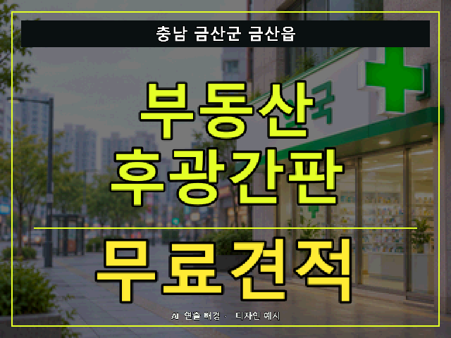 충남 금산군 금산읍 부동산 후광간판 무료견적 안내 썸네일 · AI 연출 배경