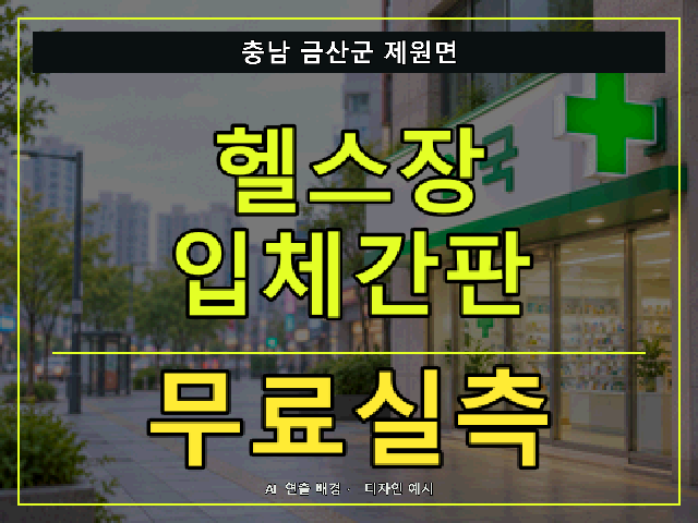 충남 금산군 제원면 헬스장 입체간판 무료실측 안내 썸네일 · AI 연출 배경