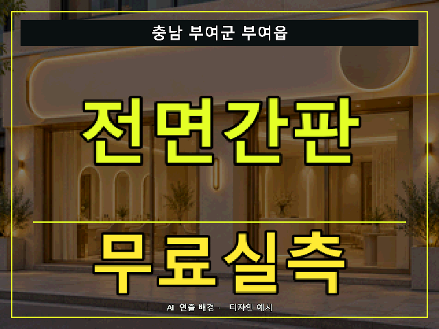 충남 부여군 부여읍 전면간판 무료실측 안내 썸네일 · AI 연출 배경